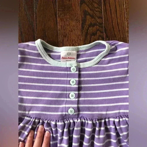 Hanna Andersson Girls 5 (110cm) Purple/Light Blue Striped Short Sleeve Dress - Picture 3 of 6